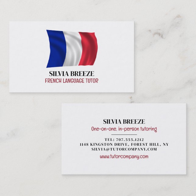 French Flag, French Language Tutor, Teacher Business Card (Front/Back)