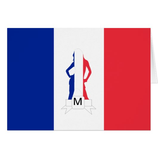 French flag & girl monogram cards (Front Horizontal)