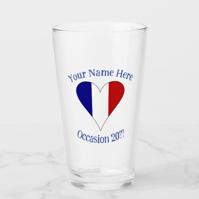 French Flag Heart Blue Personalized  Glass (Front)