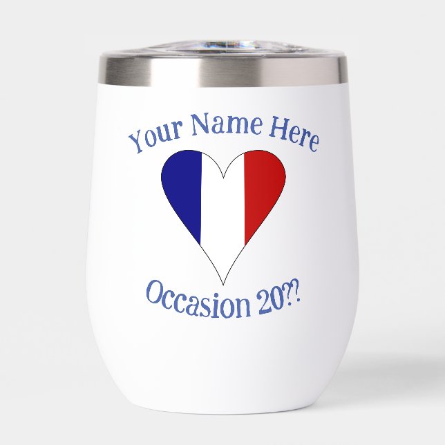 French Flag Heart Blue Personalized  Thermal Wine Tumbler (Front)