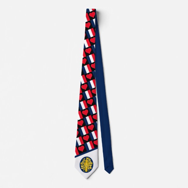 French Flag Heart Pattern France National Pride FR Neck Tie (Front)