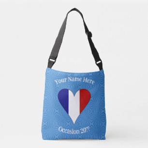 French Flag Heart Personalized on Blue Crossbody Bag