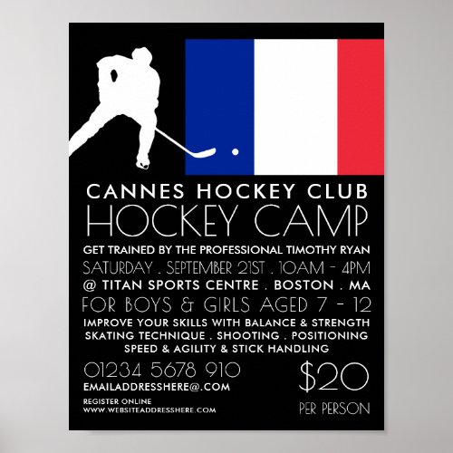 French Flag Hockey Player Camp Advertising Poster