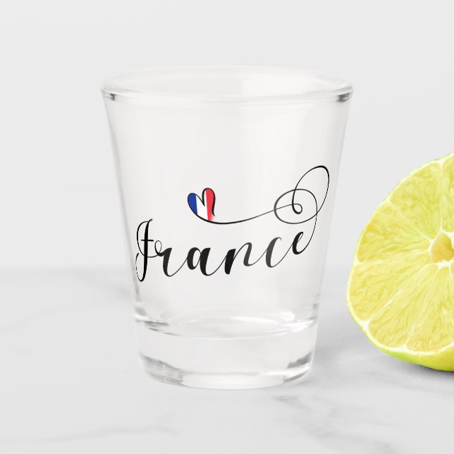 French Flag In A Heart, France Shot Glass (Front)