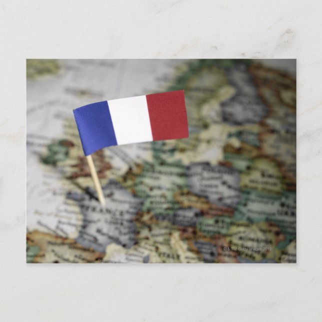 French flag in map postcard (Front)