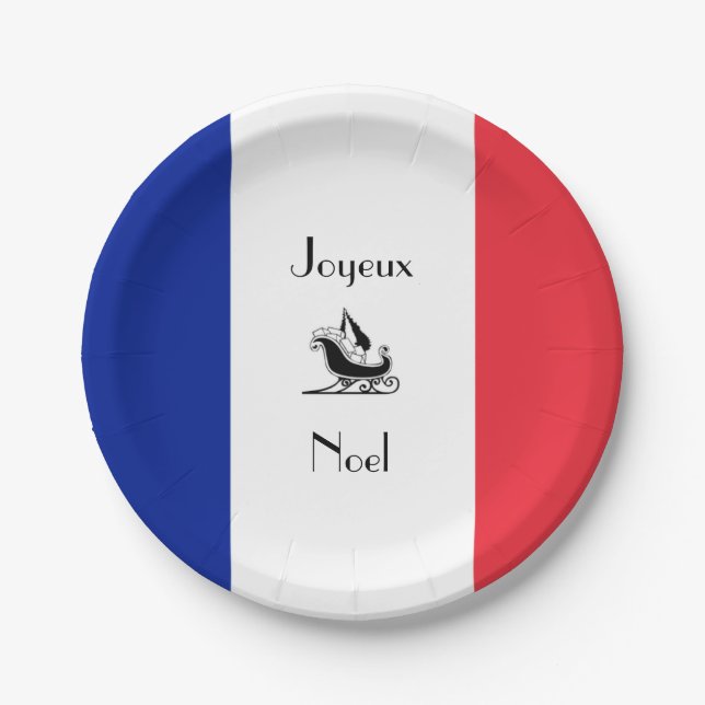 French Flag Joyeux Noel Christmas Paper Plates (Front)