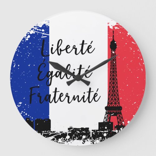 French Flag Libert Egalite Fraternit Eiffel Large Clock