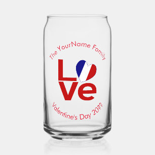 French Flag LOVE Red Personalized Text  Can Glass