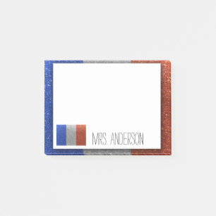 French Flag of France Glitter Teacher Classroom Post-it Notes