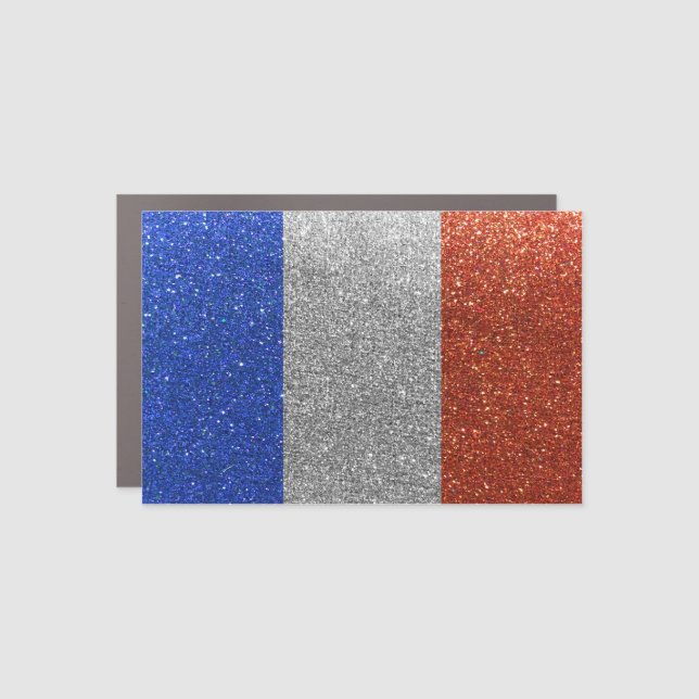 French Flag of France Red White and Blue Glitter Car Magnet (Front)