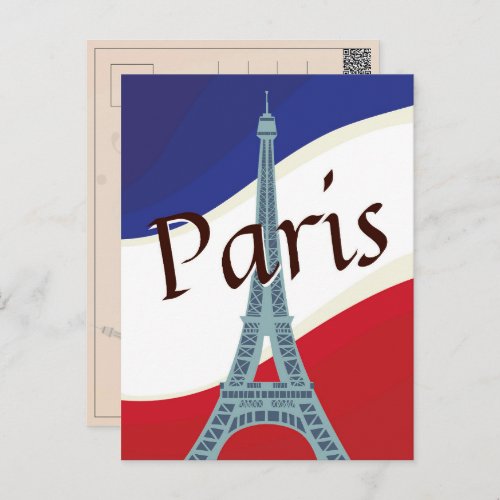 French Flag Paris Eiffel Tower Vacation Travel Postcard