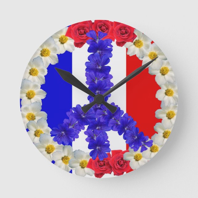 french flag peace sign round clock (Front)