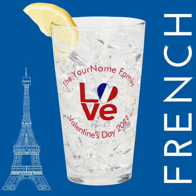 French Flag Red Letters LOVE Personalized Glass (Creator Uploaded)