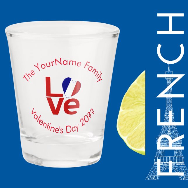 French Flag Red Letters LOVE Personalized Shot Glass (Creator Uploaded)
