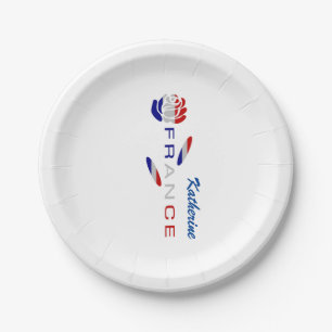French Flag Rose Personalized Party Paper Plates