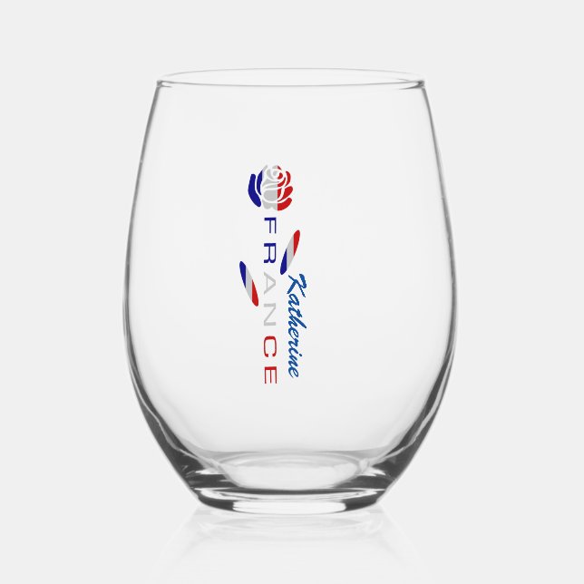 French Flag Rose Personalized  Stemless Wine Glass (Front)