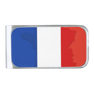 French flag silver finish money clip