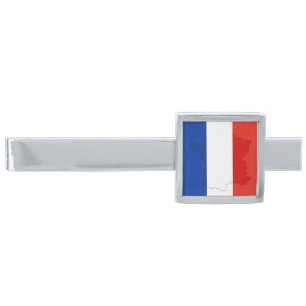 French flag silver finish tie bar