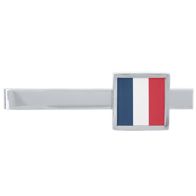 French Flag Silver Finish Tie Bar (Front)