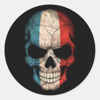 French Flag Skull On Black Classic Round Sticker by JeffBartels at Zazzle
