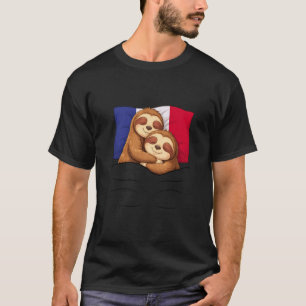 French Flag Sloth Pajama Sleepover Sleeping France T-Shirt