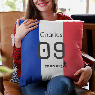 French Flag Soccer Fan Personalized Team Support Throw Pillow
