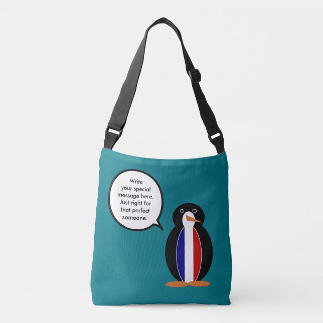 French Flag Talking Ms Penguin Personalized  Crossbody Bag (Front)