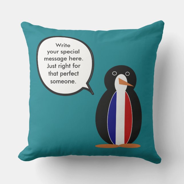French Flag Talking Ms Penguin Personalized  Outdoor Pillow (Front)