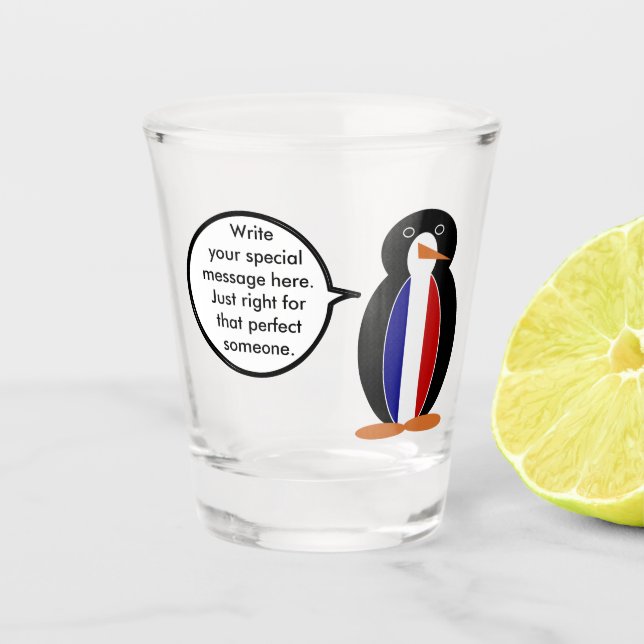 French Flag Talking Ms Penguin Personalized  Shot Glass (Front)