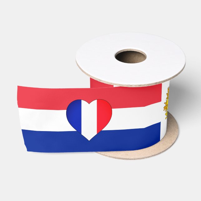 French Flag Tricolor Ribbon, Emblem, Heart, France Satin Ribbon (Spool)