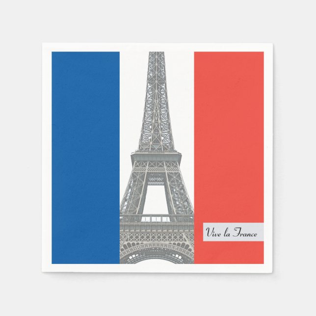French Flag, Vive la France, Bastille Day Party Napkins (Front)