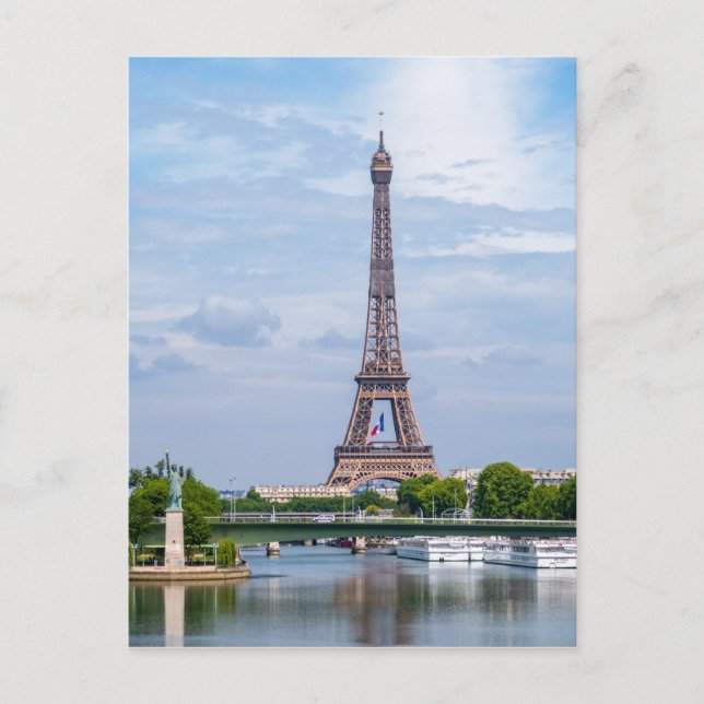 French flag waving in the middle of Eiffel Tower Postcard (Front)