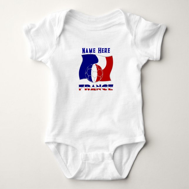 French Flag with Soccer Ball Baby Bodysuit (Front)