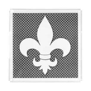 French Fleur de Lis Black and White Pattern Acrylic Tray