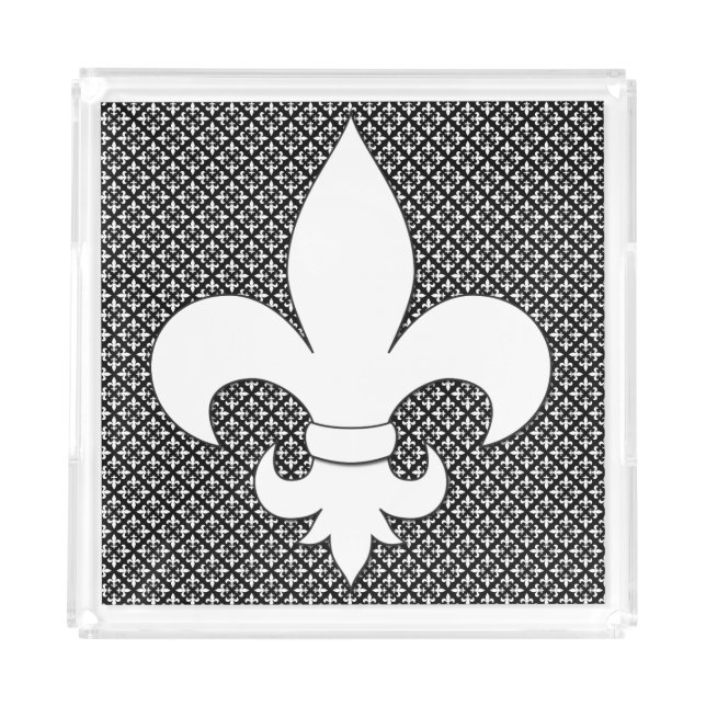French Fleur de Lis Black and White Pattern Acrylic Tray (Front)
