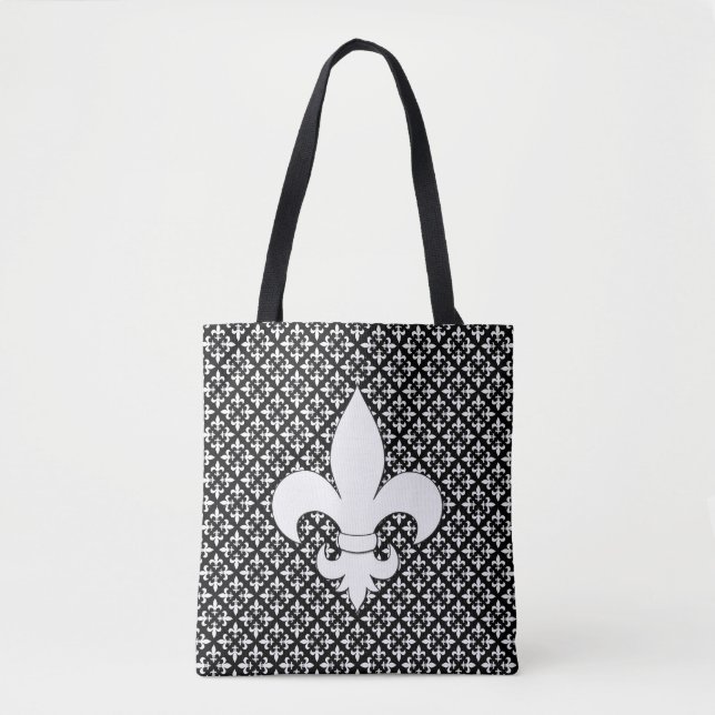 French Fleur de Lis Black and White Pattern Busine Tote Bag (Front)