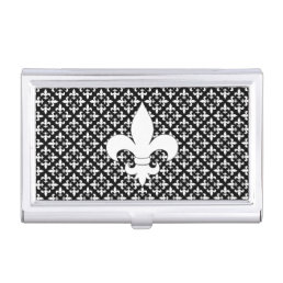 French Fleur de Lis Black and White Pattern Business Card Case