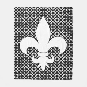 French Fleur de Lis Black and White Pattern Fleece Blanket