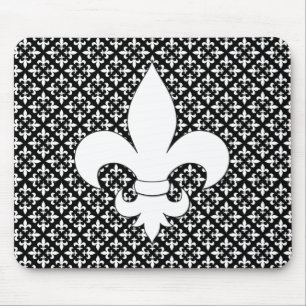 French Fleur de Lis Black and White Pattern Mouse Pad