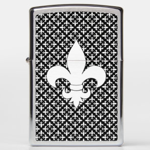 French Fleur de Lis Black and White Pattern Zippo Lighter
