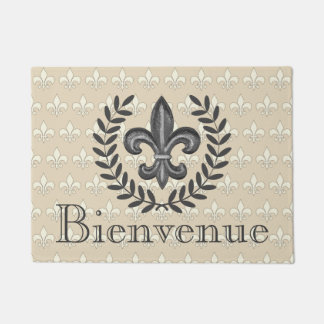 French Fleur De Lis & Laurels Bienvenue Doormat