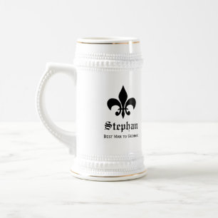 French Fleur de lis monogram groomsmen beer stein