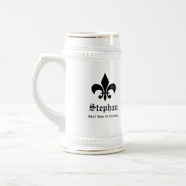 French Fleur de lis monogram groomsmen beer stein (Left)
