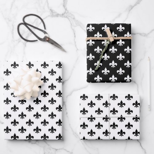 French Fleur De Lis Pattern Black And White  Wrapping Paper Sheets