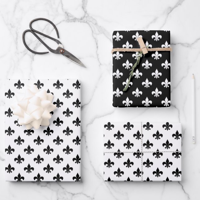 French Fleur De Lis Pattern Black And White  Wrapping Paper Sheets (Front)
