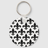 Personalized Black Gold White Fleur de Lis Keychain