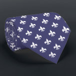 French Fleur de Lis Pattern White on Navy Blue Neck Tie<br><div class="desc">This design features a traditional French fleur de lis pattern in white on a navy blue background.</div>