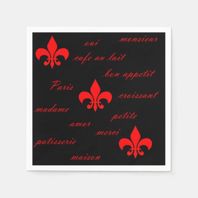 French Fleur De Lis Red and Black Napkin (Front)