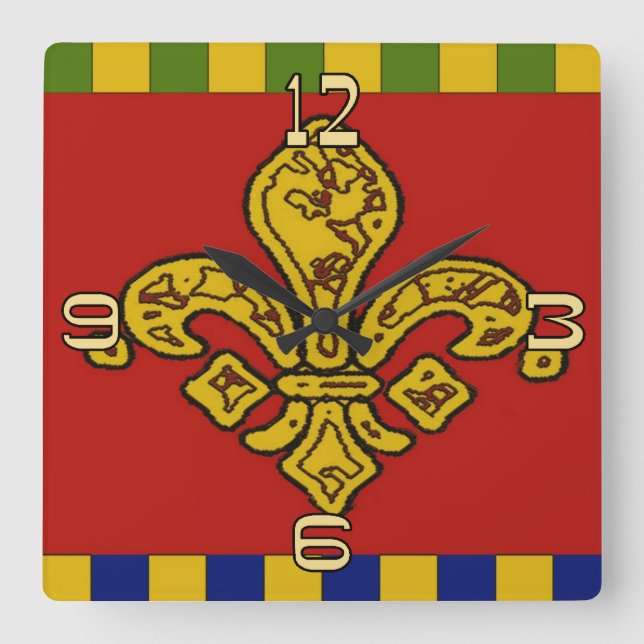 French Fleur De Lis Square Wall Clock (Front)