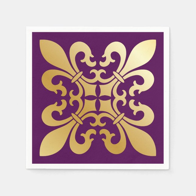 French Fleur de Lis Symbols Purple Napkins (Front)